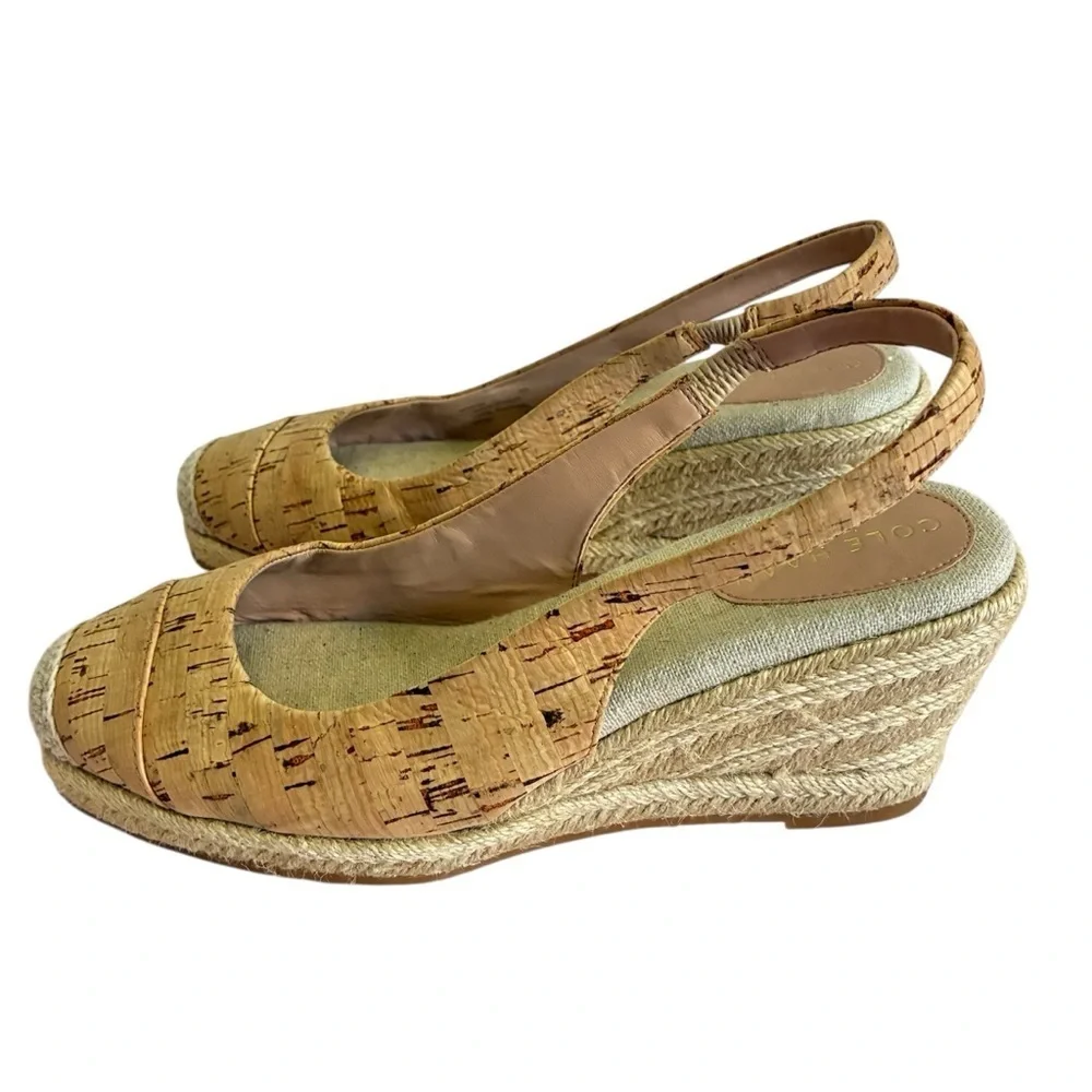 Cole Haan Women's Cloudfeel Natural Linen Espadrille Wedge Slingback Size 9